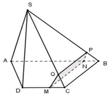 Cho hình chóp S.ABCD có đáy ABCD là hình thang đáy lớn AB. Gọi M là một  (ảnh 1)