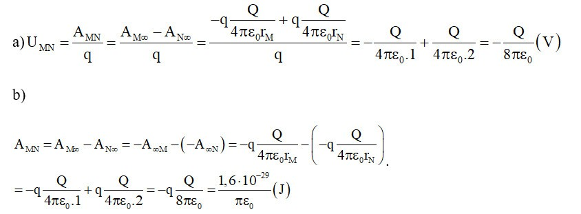 Trong điện trường của một điện tích Q cố định, công để dịch chuyển một điện tích q từ vô cùng về điểm M cách Q (ảnh 1)