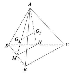 Cho tứ diện ABCD. Gọi G1 và G2 lần lượt là trọng tâm của hai tam giác ABD và ACD. Chứng minh G1G2 song song với các mặt phẳng (ABC) và (BCD). (ảnh 1)