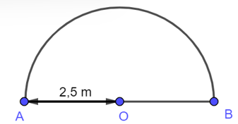 Bồn hoa của nhà bé Hoa có hình dạng nửa đường tròn như hình vẽ.    Diện tích của bồn hoa (với π ≈ 3,14) là A. 196,25 (m2); B. 19,625 (m2); C. 196,25 (m); D. 19,625 (m). (ảnh 1)