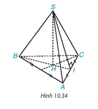 Trung đoạn của hình chóp tam giác đều trong Hình 10.34 là: (ảnh 1)