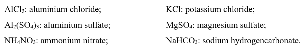 Gọi tên các muối sau:  AlCl3  Al2(SO4)3:   NH4NO3: KCl:  MgSO4: NaHCO3:   (ảnh 2)