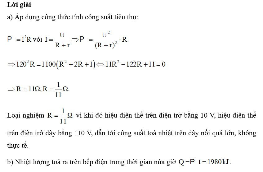 Một bếp điện sợi đốt tiêu thụ công suất  được dùng ở mạng điện có hiệu điện thế  (ảnh 1)