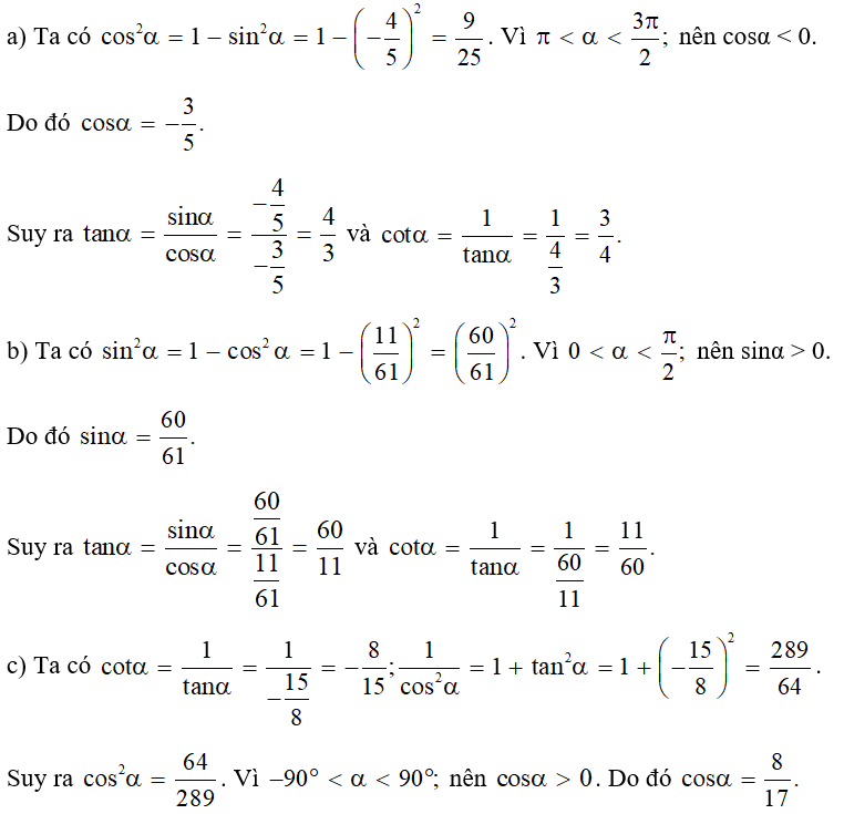 Tính các giá trị lượng giác của góc α nếu: (ảnh 2)