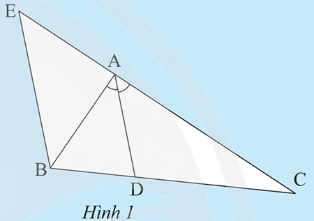 Cho tam giác ABC có đường phân giác AD. Vẽ đường thẳng qua B song song với AD và cắt đường thẳng AC tại E (Hình 1). Hãy giải thích tại sao: (ảnh 1)