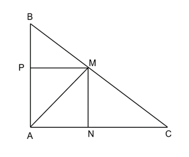 Cho tam giác ABC có AB = 6 cm, AC = 8 cm, BC = 10 cm. Cho điểm M nằm trên cạnh BC sao cho (ảnh 1)