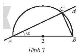 Cho nửa đường tròn đường kính AB = 2. Đường thẳng d thay đổi luôn đi qua A, cắt nửa đường tròn tại C và tạo với đường thẳng AB góc (ảnh 1)