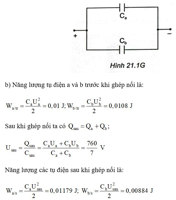 Hai tụ điện a và b (Hình 21.7) đã được tích điện lần lượt tới hiệu điện thế (ảnh 2)