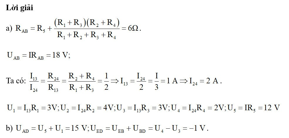 Hiệu điện thế giữa hai đầu đoạn mạch UAB và hiệu điện thế của mỗi điện trở (ảnh 2)