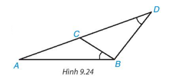 Cho các điểm A, B, C, D như Hình 9.24. Biết rằng góc ABC= góc ADB. Hãy chứng minh ΔABC ∽ ΔADB (ảnh 1)