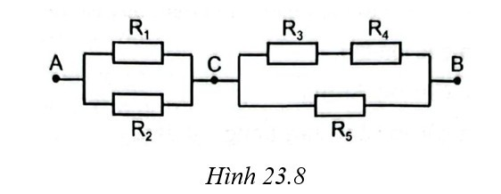 Cho mạch điện như Hình 23.8. Giá trị các điện trở (ảnh 1)