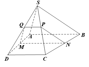Cho hình chóp S.ABCD, đáy ABCD là hình thang có đáy lớn AB và AD = a. Mặt bên SAB là tam giác cân tại S, SA = a; mặt phẳng (R) song song với (SAB) và cắt các cạnh AD, BC, SC, SD theo thứ tự tại M, N, P, Q. a) Chứng minh MNPQ là hình thang cân. (ảnh 1)