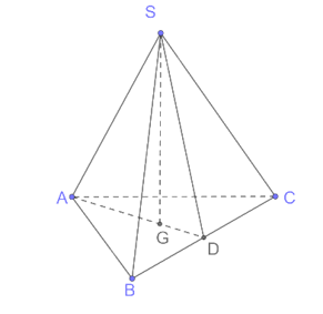 Cho hình chóp tam giác đều S.ABC, cạnh đáy bằng a, cạnh bên bằng a căn 5/12 . Tính số đo góc nhị diện [S, BC, A]. (ảnh 1)