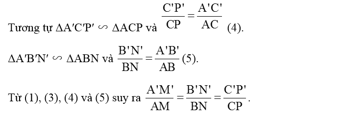 Cho AM, BN, CP là các đường trung tuyến của tam giác ABC. Cho A'M', B'N', C'P' là các đường trung tuyến (ảnh 2)