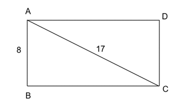Hãy tính diện tích của một hình chữ nhật có chiều rộng 8 cm và đường chéo dài 17 cm. (ảnh 1)