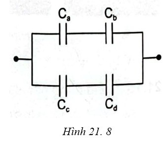 Sử dụng bốn tụ a,b,c,d trong Hình 21.6 để ghép nối thành mạch như Hình 21.8 (ảnh 1)