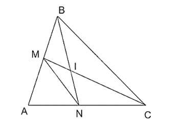 Cho góc BAC và các điểm M, N lần lượt trên các đoạn thẳng AB, AC sao cho (ảnh 1)