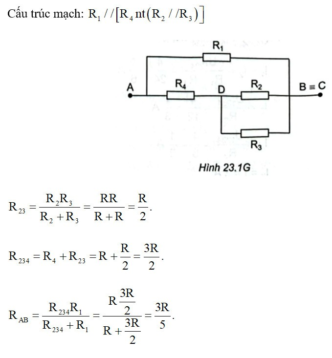 Cho đoạn mạch như Hình 23.11. Tính điện trở của đoạn mạch AB (ảnh 2)