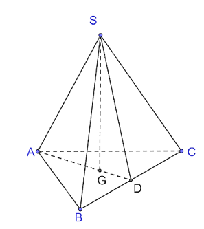Cho hình chóp đều S.ABC, đáy có cạnh bằng a, cạnh bên bằng b. a) Tính sin của góc tạo bởi cạnh bên và mặt đáy. (ảnh 1)