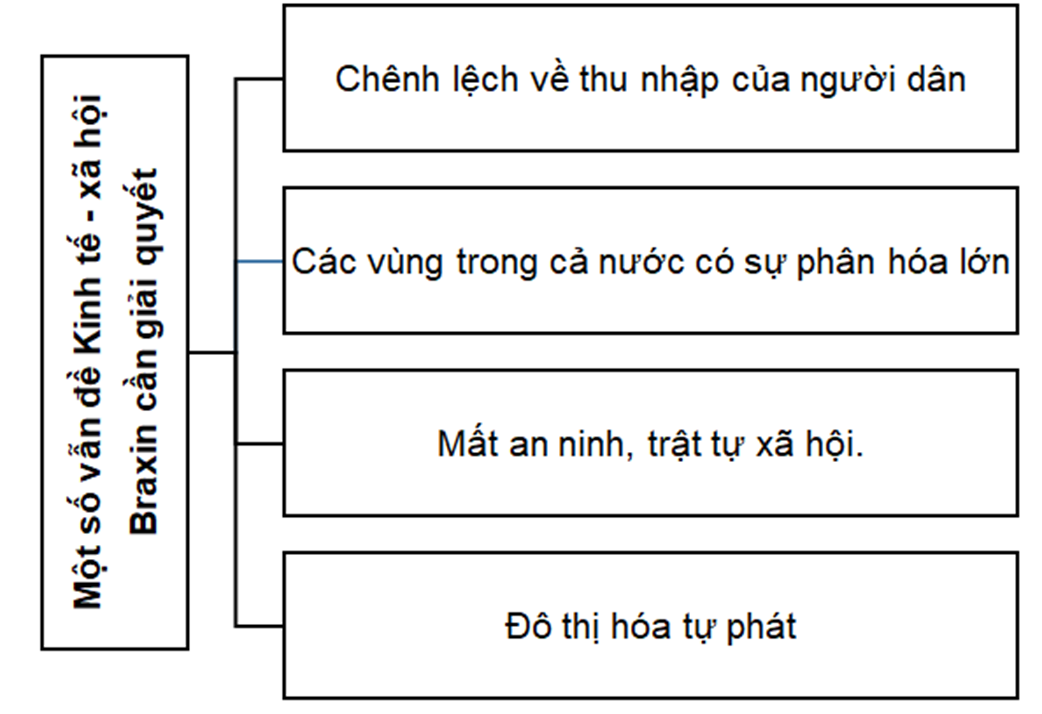 Lập sơ đồ thể hiện các vấn đề kinh tế - xã hội mà Braxin cần giải quyết. (ảnh 1)