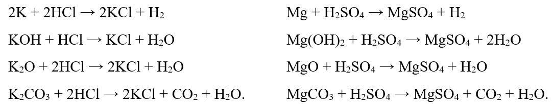 Viết phương trình hoá học của phản ứng tạo thành muối KCl và MgSO4. (ảnh 1)