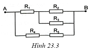 Cho một đoạn mạch điện như Hình 23.3. Biết các giá trị điện trở (ảnh 1)