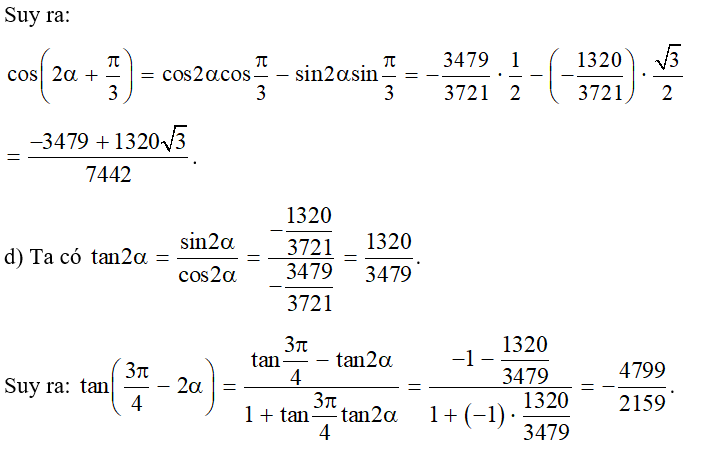 Cho cos alpha = 11/61  và - pi/2 nhỏ hơn pi nhỏ hơn 0.  tính giá trị của cac biểu thức sau: (ảnh 2)