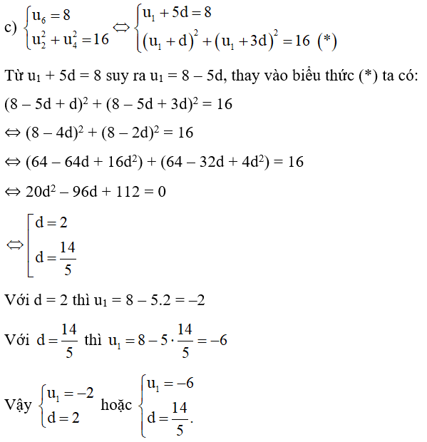 Xác định số hạng đầu và công sai của cấp số cộng (un), biết: (ảnh 2)