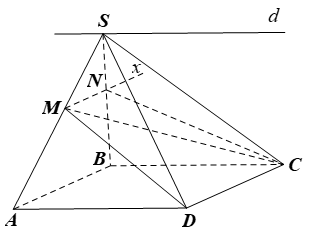 Cho hình chóp S.ABCD có đáy ABCD là hình bình hành. Tìm giao tuyến của các mặt phẳng: a) (SAD) và (SBC); b) (SAB) và (MDC), với M là một điểm bất kì thuộc cạnh SA. (ảnh 1)