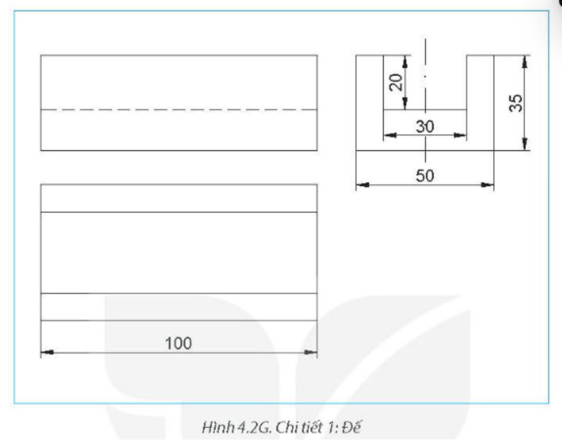 Vẽ 3 hình chiếu vuông góc của các chi tiết 1 và 2 trên bản vẽ lắp bộ bàn trượt (Hình 4.1) (ảnh 2)