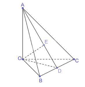 Cho tứ diện OABC có OA, OB, OC đôi một vuông góc với nhau và OA = a,   và OC = 2a. Tính khoảng cách từ điểm O đến mặt phẳng ABC. (ảnh 1)