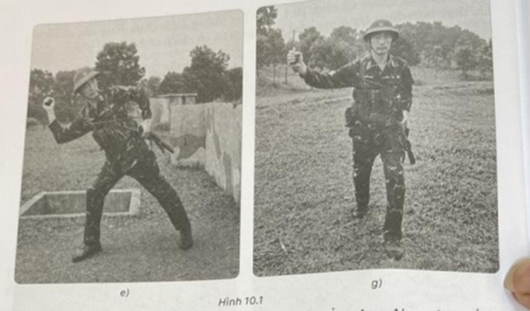 Quan sát hình 10.1 và chỉ ra những điểm chưa đúng của chiến sĩ khi thực hiện động tác đứng ném lựu đạn (Giả sử chiến sĩ thuận tay phải). (ảnh 2)