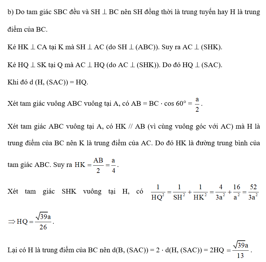 b) Từ điểm B đến mặt phẳng (SAC). (ảnh 1)