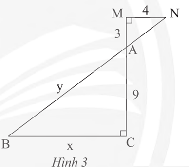 Cho Hình 3, biết AM = 3 cm, MN = 4 cm, AC = 9 cm. Giá trị của biểu thức x – y là: (ảnh 1)