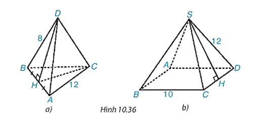 Tính diện tích xung quanh của hình chóp tam giác đều, hình chóp tứ giác đều trong Hình 10.36. (ảnh 1)