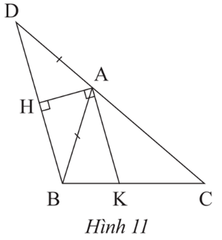 Quan sát Hình 11, chứng minh AK là đường phân giác của góc A trong tam giác ABC. (ảnh 1)