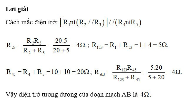 Cho một đoạn mạch điện như Hình 23.3. Biết các giá trị điện trở (ảnh 2)