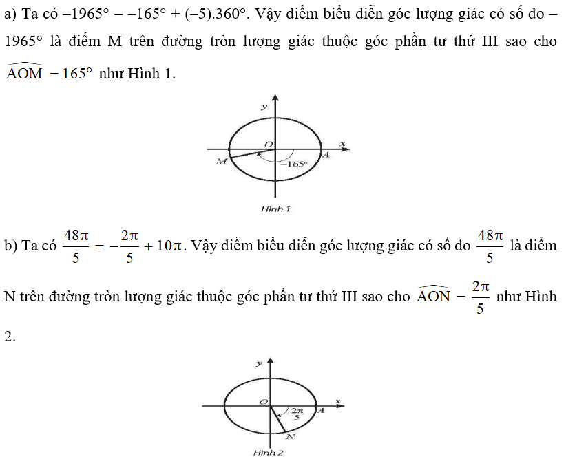 Biểu diễn các góc sau trên đường tròn lượng giác: (ảnh 1)