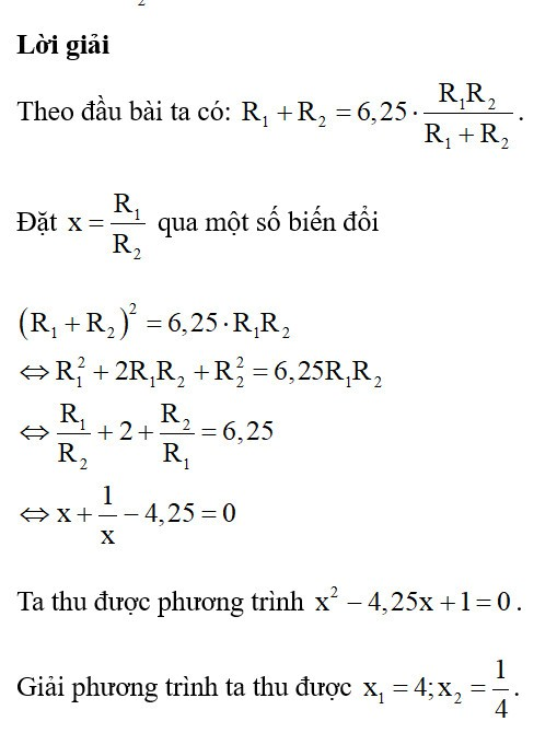 Hai điện trở  và  mắc nối tiếp thì điện trở tương đương lớn gấp 6,25 lần điện trở tương đương khi (ảnh 1)