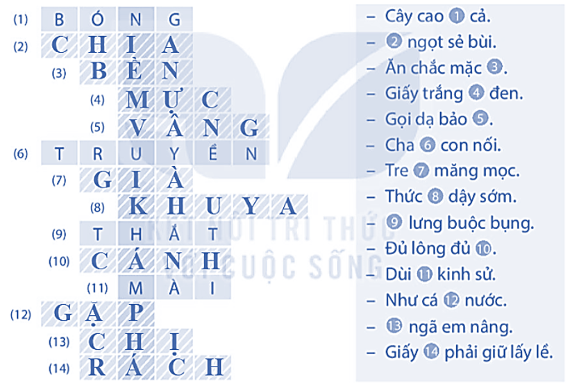 Giải ô chữ. a. Tìm ô chữ hàng ngang.	   b. Viết lại từ ngữ xuất hiện ở hàng dọc màu xanh.  (ảnh 2)