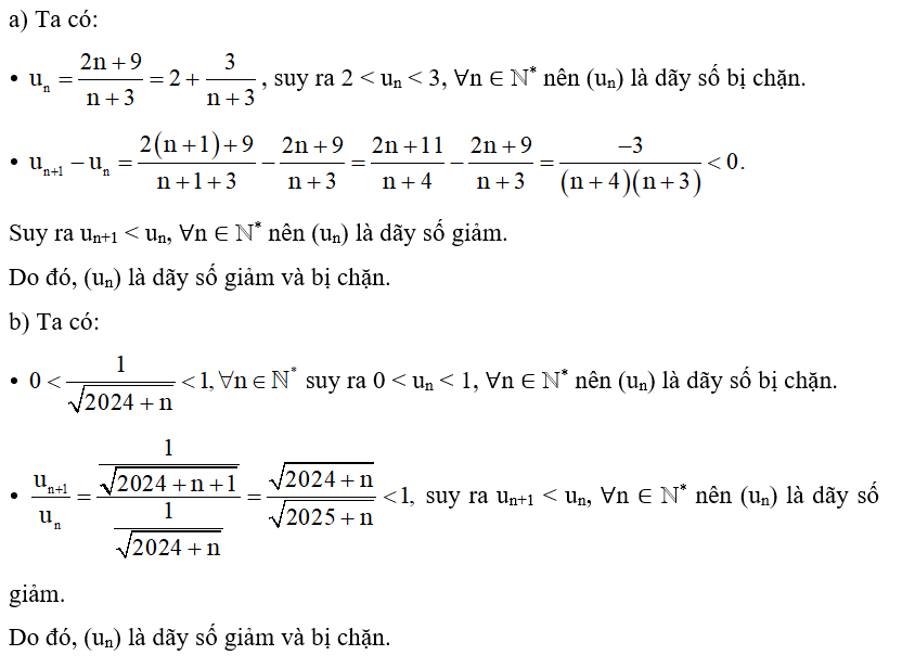 Xét tính tăng, giảm và bị chặn của dãy số (un), biết (ảnh 1)