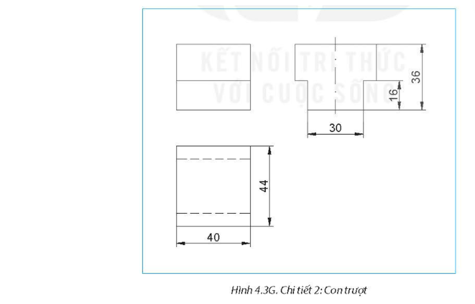 Vẽ 3 hình chiếu vuông góc của các chi tiết 1 và 2 trên bản vẽ lắp bộ bàn trượt (Hình 4.1) (ảnh 3)