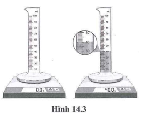 : Để xác định khối lượng riêng của nước, người ta tiến hành thí nghiệm như hình 14.3. a) Nêu các bước tiến hành thí nghiệm. b) Xác định khối lưọng riêng của nước từ kết quả thí nghiệm ở hình 14.3. (ảnh 1)