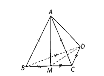 Cho tứ diện ABCD có AB = AC và DB = DC. Chứng minh rằng AD vuông góc BC. (ảnh 1)