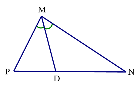 Cho tam giác MNP có MD là tia phân giác của góc M (D ∈ NP). Trong các khẳng định sau, khẳng định nào đúng? (ảnh 1)