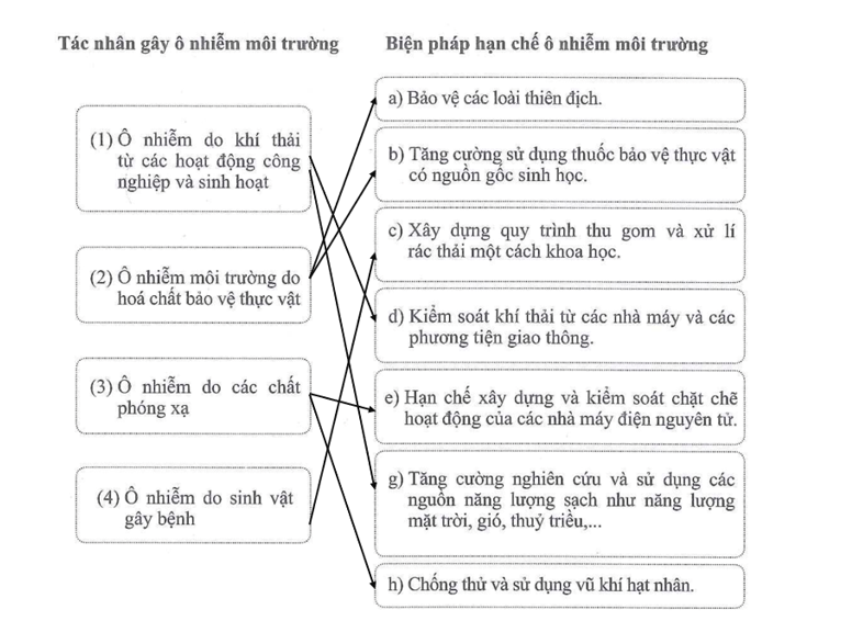 Nối mỗi tác nhân gây ô nhiễm môi trường với các biện pháp hạn chế tương ứng. (ảnh 2)