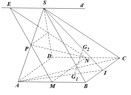 Cho hình chóp S.ABCD có đáy ABCD là hình bình hành. Gọi M, N lần lượt là trung điểm của hai cạnh AB và CD, P là trung điểm của SA. Chứng minh: a) MN song song với các mặt phẳng (SBC) và (SAD); b) SB song song với (MNP); c) SC song song với (MNP). d) Gọi G1 và G2 theo thứ tự là trọng tâm của hai tam giác ABC và SBC. Chứng minh G1G2 song song với (SAD). (ảnh 1)