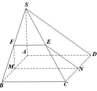 Cho hình chóp S.ABCD có đáy ABCD là hình bình hành và M, N lần lượt là trung điểm của AB, CD. (P) là mặt phẳng đi qua MN và song song với mặt phẳng (SAD). Tìm giao tuyến của các mặt của hình chóp với mặt phẳng (P). (ảnh 1)