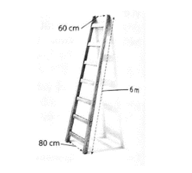 Một chiếc thang có dạng hình thang cân cao 6 m, hai chân thang cách nhau 80 cm, hai ngọn thang (ảnh 1)