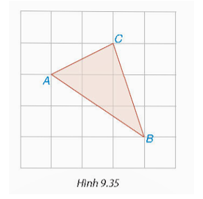 Trên giấy kẻ ô vuông (cạnh ô vuông bằng 1 cm), cho các điểm A, B, C như Hình 9.35. Tính độ dài các cạnh của tam giác ABC. (ảnh 1)